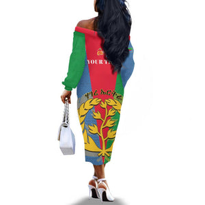 Personalised Eritrea Off The Shoulder Long Sleeve Dress Eritrean Map Mix African Pattern Simple Style