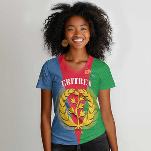 Personalised Eritrea Women V-Neck T-Shirt Eritrean Map Mix African Pattern Simple Style