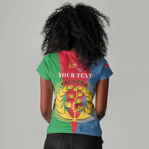 Personalised Eritrea Women V-Neck T-Shirt Eritrean Map Mix African Pattern Simple Style