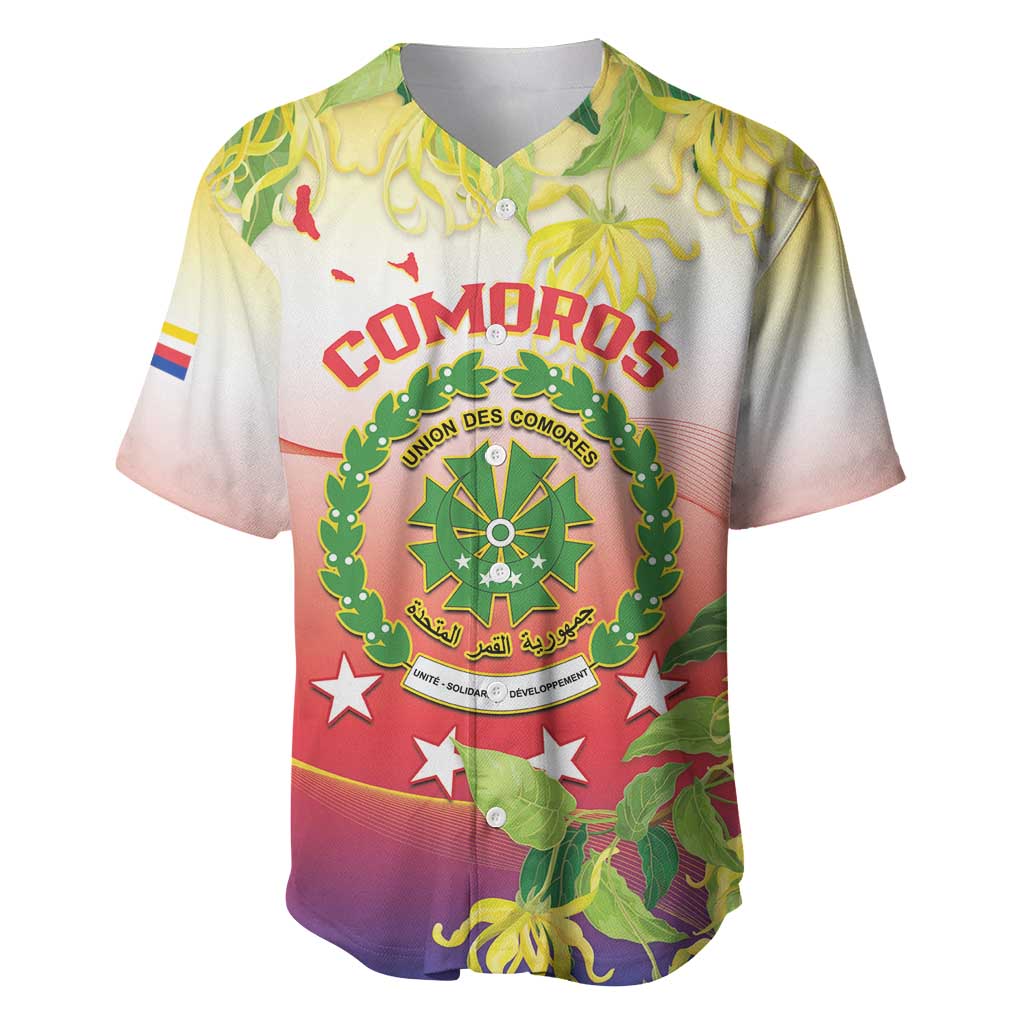 Personalized Comoros Baseball Jersey Coat Of Arms Mix Ylang Ylang Flower