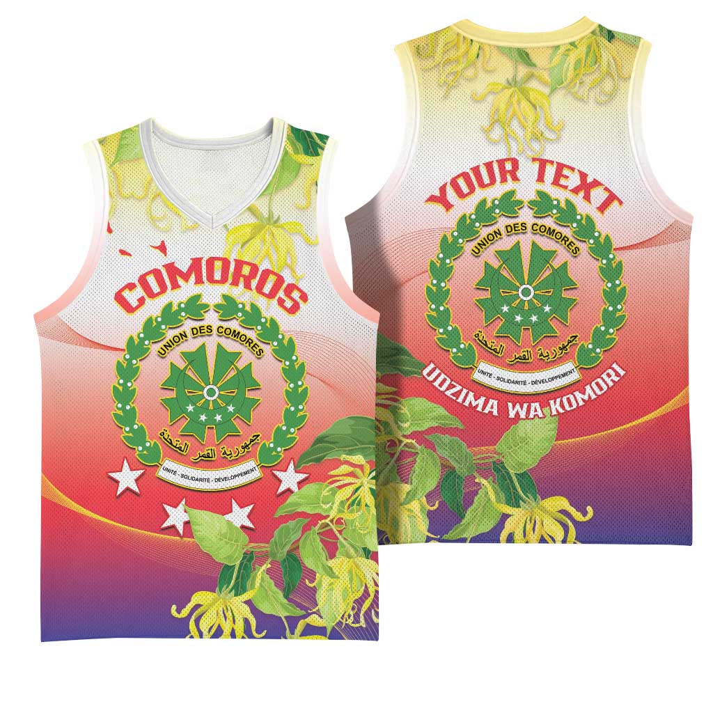 Personalized Comoros Basketball Jersey Coat Of Arms Mix Ylang Ylang Flower LT14