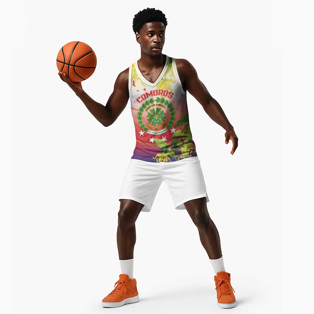 Personalized Comoros Basketball Jersey Coat Of Arms Mix Ylang Ylang Flower LT14