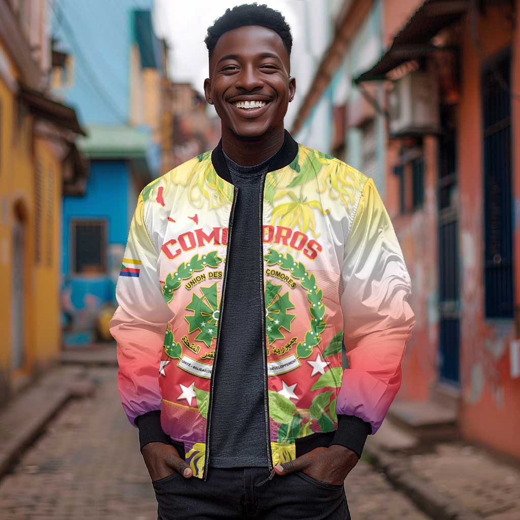 Personalized Comoros Bomber Jacket Coat Of Arms Mix Ylang Ylang Flower