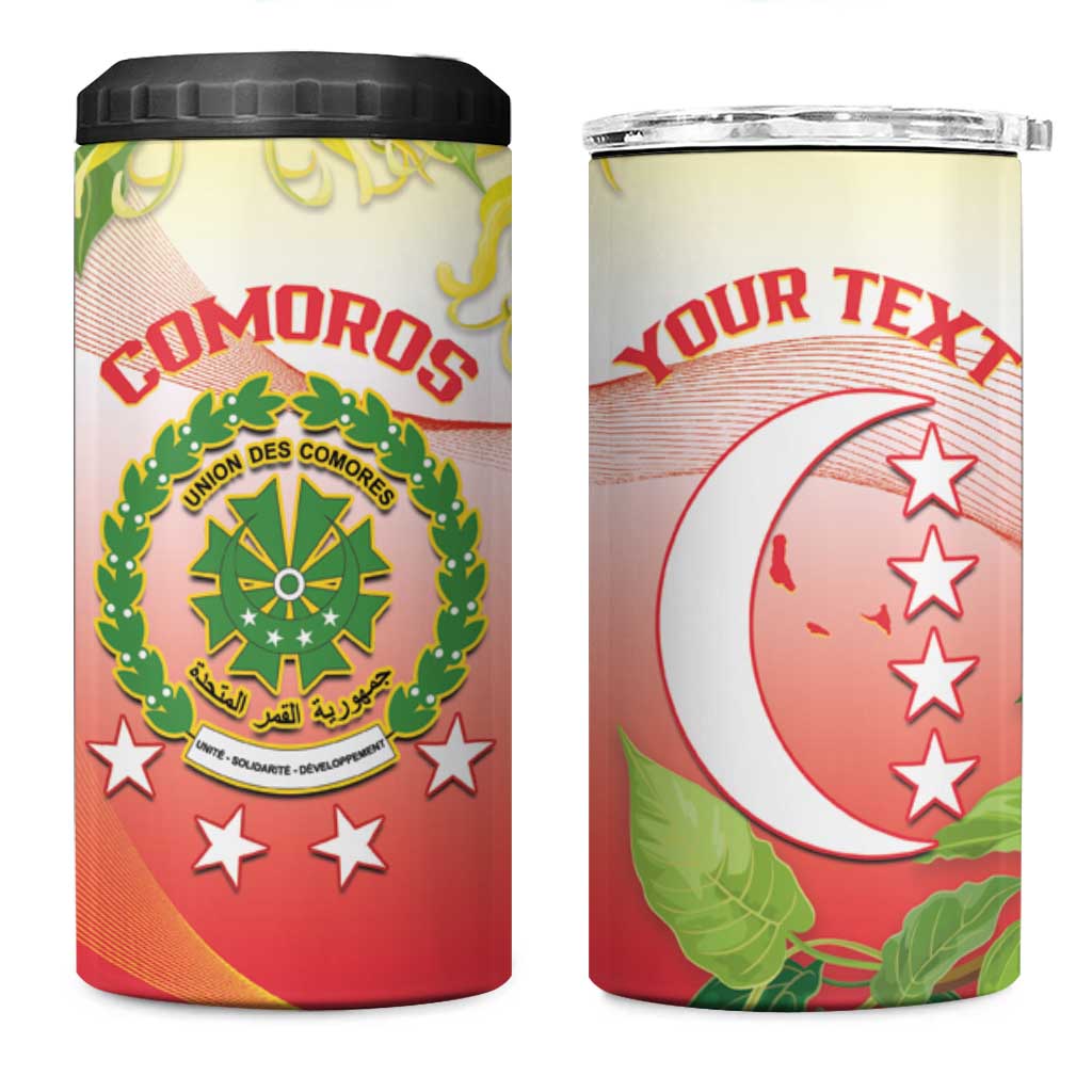 Personalized Comoros 4 in 1 Can Cooler Tumbler Coat Of Arms Mix Ylang Ylang Flower