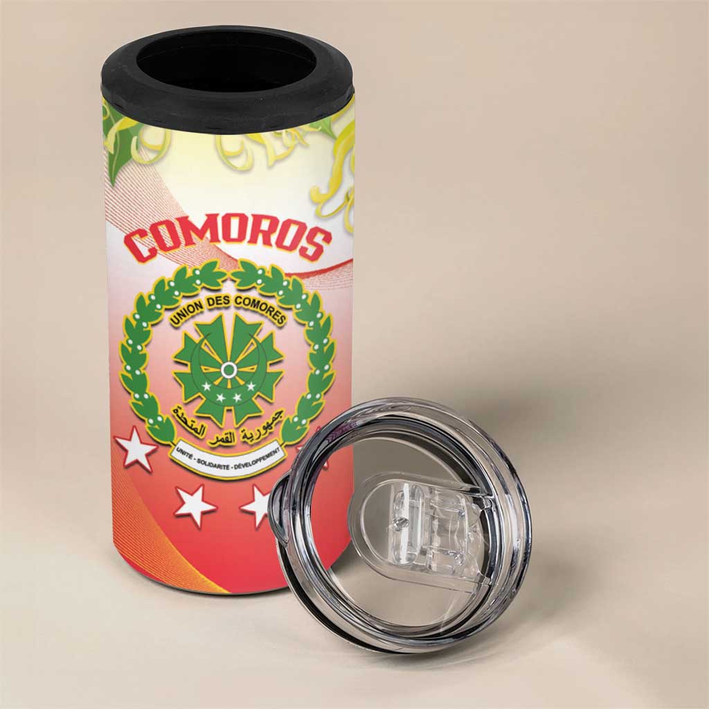 Personalized Comoros 4 in 1 Can Cooler Tumbler Coat Of Arms Mix Ylang Ylang Flower
