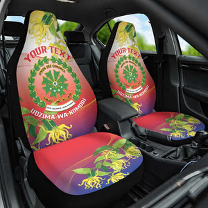 Personalized Comoros Car Seat Cover Coat Of Arms Mix Ylang Ylang Flower