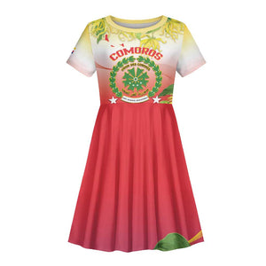 Personalized Comoros Kid Short Sleeve Dress Coat Of Arms Mix Ylang Ylang Flower