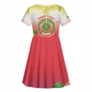 Personalized Comoros Kid Short Sleeve Dress Coat Of Arms Mix Ylang Ylang Flower