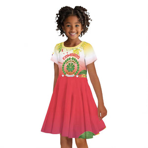 Personalized Comoros Kid Short Sleeve Dress Coat Of Arms Mix Ylang Ylang Flower