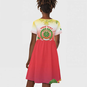 Personalized Comoros Kid Short Sleeve Dress Coat Of Arms Mix Ylang Ylang Flower