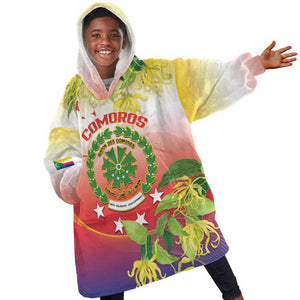 Personalized Comoros Kid Wearable Blanket Hoodie Coat Of Arms Mix Ylang Ylang Flower