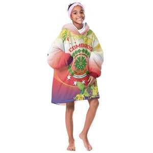 Personalized Comoros Kid Wearable Blanket Hoodie Coat Of Arms Mix Ylang Ylang Flower