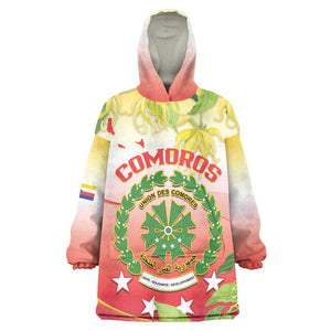 Personalized Comoros Kid Wearable Blanket Hoodie Coat Of Arms Mix Ylang Ylang Flower