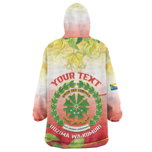 Personalized Comoros Kid Wearable Blanket Hoodie Coat Of Arms Mix Ylang Ylang Flower