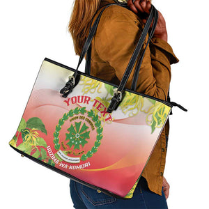 Personalized Comoros Leather Tote Bag Coat Of Arms Mix Ylang Ylang Flower