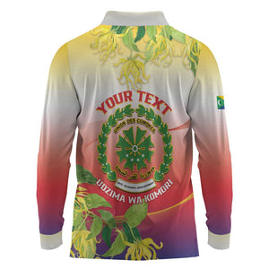 Personalized Comoros Long Sleeve Polo Shirt Coat Of Arms Mix Ylang Ylang Flower