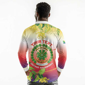 Personalized Comoros Long Sleeve Polo Shirt Coat Of Arms Mix Ylang Ylang Flower