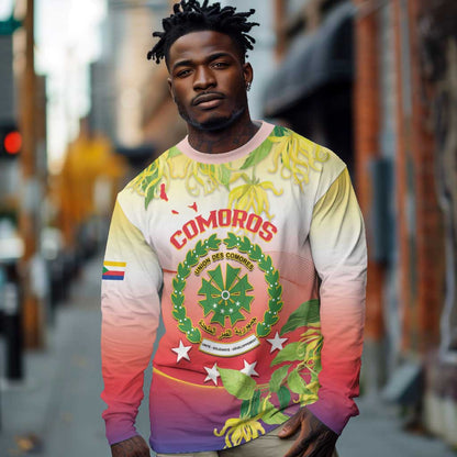 Personalized Comoros Long Sleeve Shirt Coat Of Arms Mix Ylang Ylang Flower