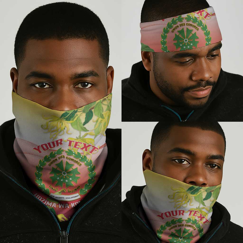 Personalized Comoros Neck Gaiter Coat Of Arms Mix Ylang Ylang Flower LT14