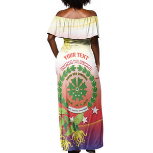 Personalized Comoros Off Shoulder Maxi Dress Coat Of Arms Mix Ylang Ylang Flower