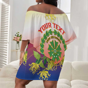 Personalized Comoros Off Shoulder Short Dress Coat Of Arms Mix Ylang Ylang Flower