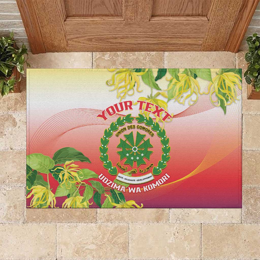 Personalized Comoros Rubber Doormat Coat Of Arms Mix Ylang Ylang Flower