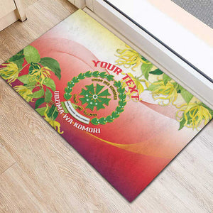 Personalized Comoros Rubber Doormat Coat Of Arms Mix Ylang Ylang Flower