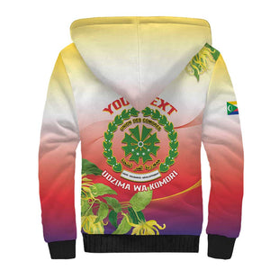 Personalized Comoros Sherpa Hoodie Coat Of Arms Mix Ylang Ylang Flower