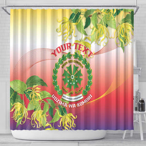 Personalized Comoros Shower Curtain Coat Of Arms Mix Ylang Ylang Flower