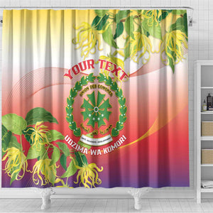 Personalized Comoros Shower Curtain Coat Of Arms Mix Ylang Ylang Flower