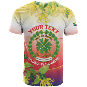 Personalized Comoros T shirt Coat Of Arms Mix Ylang Ylang Flower