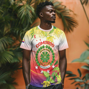 Personalized Comoros T shirt Coat Of Arms Mix Ylang Ylang Flower