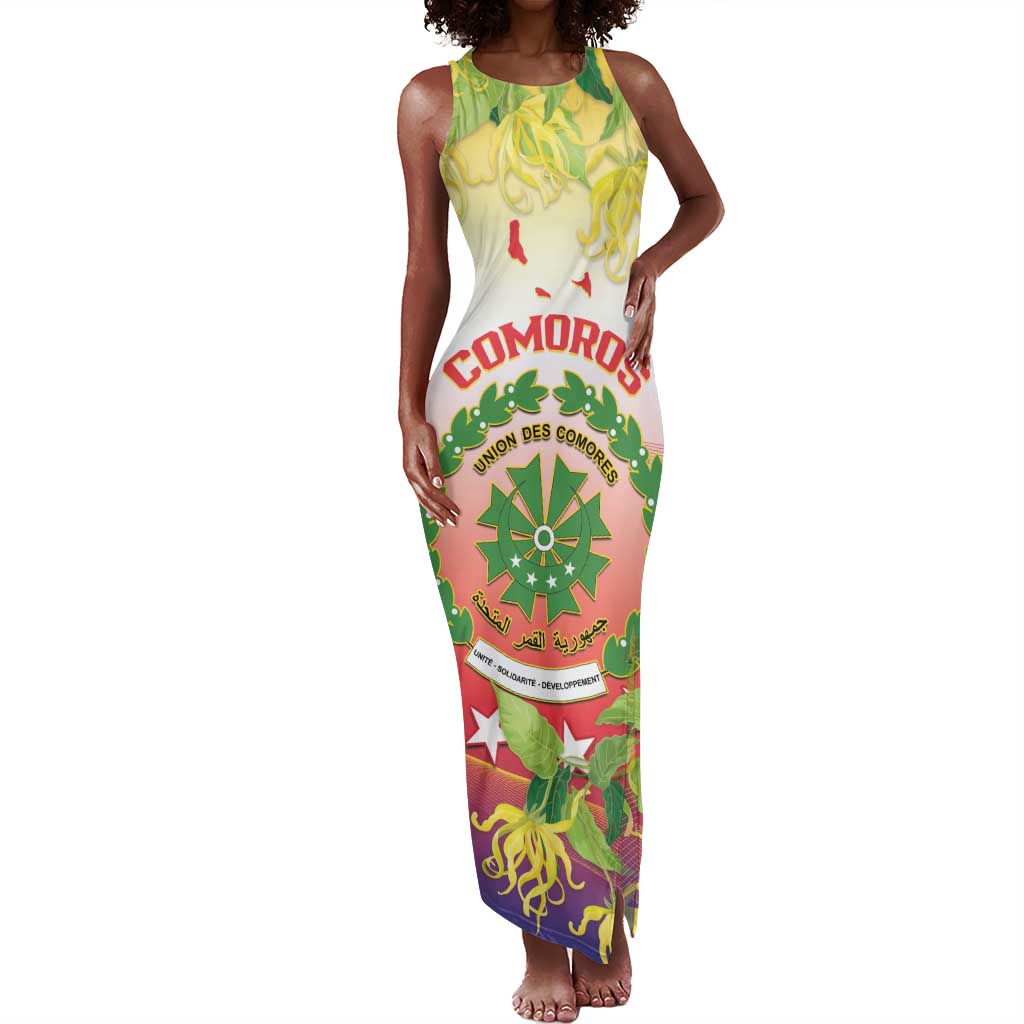 Personalized Comoros Tank Maxi Dress Coat Of Arms Mix Ylang Ylang Flower