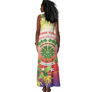 Personalized Comoros Tank Maxi Dress Coat Of Arms Mix Ylang Ylang Flower