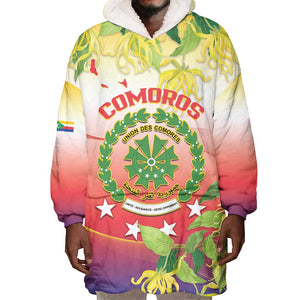 Personalized Comoros Wearable Blanket Hoodie Coat Of Arms Mix Ylang Ylang Flower