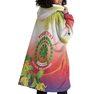 Personalized Comoros Wearable Blanket Hoodie Coat Of Arms Mix Ylang Ylang Flower