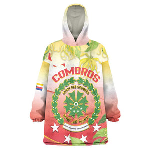 Personalized Comoros Wearable Blanket Hoodie Coat Of Arms Mix Ylang Ylang Flower