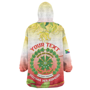 Personalized Comoros Wearable Blanket Hoodie Coat Of Arms Mix Ylang Ylang Flower