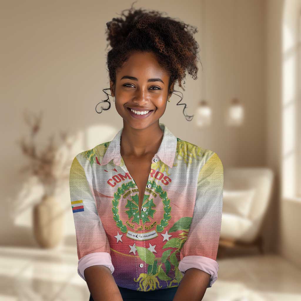 Personalized Comoros Women Casual Shirt Coat Of Arms Mix Ylang Ylang Flower LT14