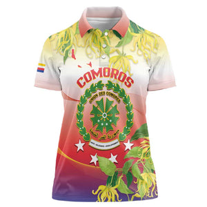 Personalized Comoros Women Polo Shirt Coat Of Arms Mix Ylang Ylang Flower