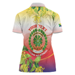 Personalized Comoros Women Polo Shirt Coat Of Arms Mix Ylang Ylang Flower