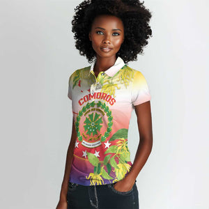 Personalized Comoros Women Polo Shirt Coat Of Arms Mix Ylang Ylang Flower