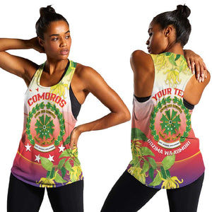 Personalized Comoros Women Racerback Tank Coat Of Arms Mix Ylang Ylang Flower