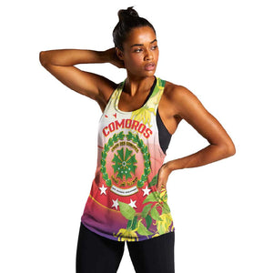 Personalized Comoros Women Racerback Tank Coat Of Arms Mix Ylang Ylang Flower