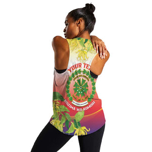 Personalized Comoros Women Racerback Tank Coat Of Arms Mix Ylang Ylang Flower