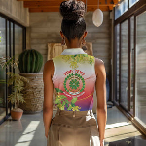 Personalized Comoros Women Sleeveless Polo Shirt Coat Of Arms Mix Ylang Ylang Flower