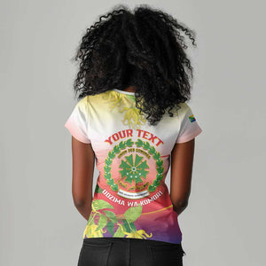 Personalized Comoros Women V-Neck T-Shirt Coat Of Arms Mix Ylang Ylang Flower