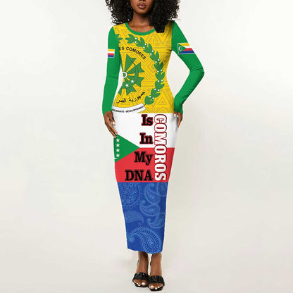 Afro Paisley Udzima wa Komori Long Sleeve Bodycon Dress Comoros Is In My DNA LT14