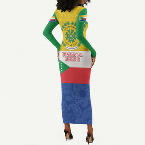 Afro Paisley Udzima wa Komori Long Sleeve Bodycon Dress Comoros Is In My DNA