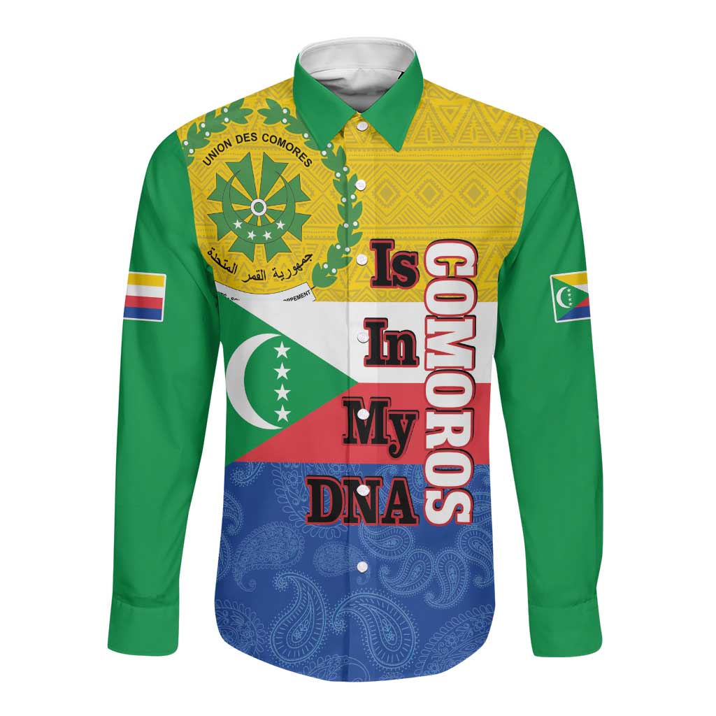 Afro Paisley Udzima wa Komori Long Sleeve Button Shirt Comoros Is In My DNA